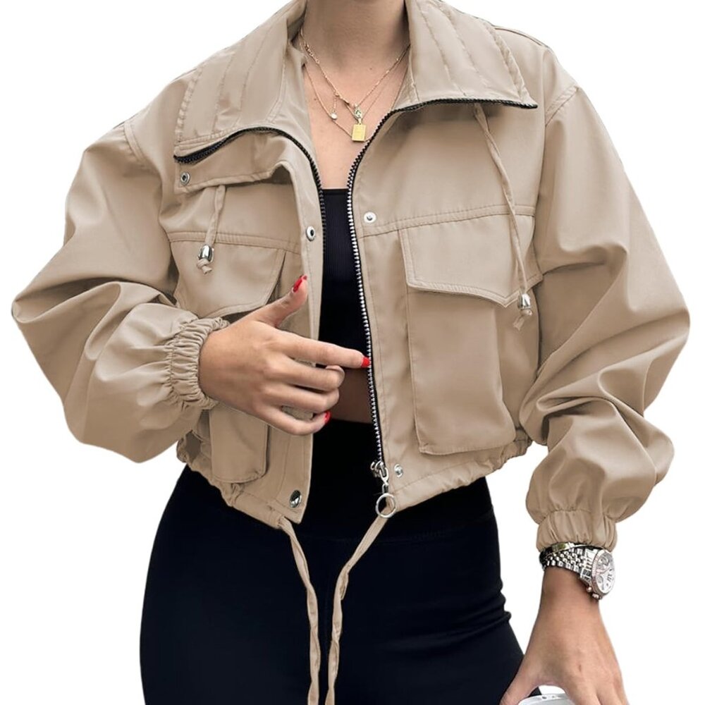 Oversized Cropped Utility Jacket Lightweight Zip … - image 1
